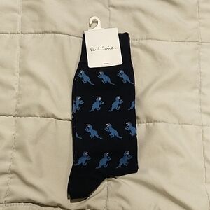 Paul Smith Navy Blue Socks with Dinosaur Pattern